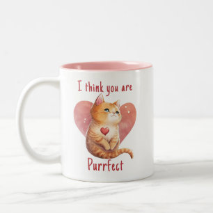 Cute red cat love pun fun Valentine Two-Tone Coffee Mug
