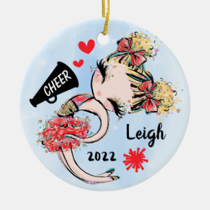 Cute Red Cheerleader Girl Ornament Blonde Hair