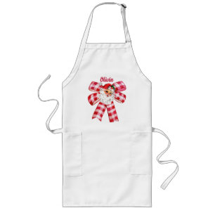 Cute Red Chequered Bow & Santa Claus, Personalised Long Apron
