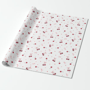 Cute Red Cherries Hearts Bows  Wrapping Paper