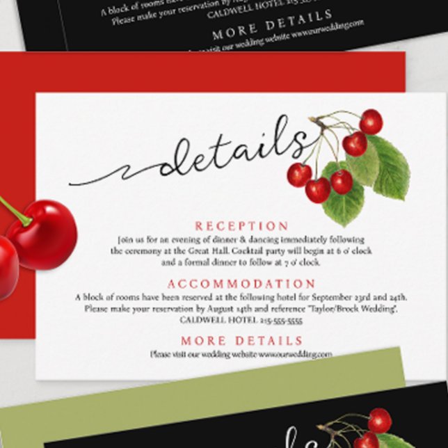 Cute Red Cherries Modern Script  Wedding Details  Enclosure Card (Creator Uploaded)