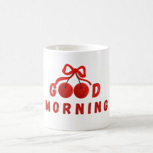 Cute Red Cherry Bow Good Morning Coffee Mug