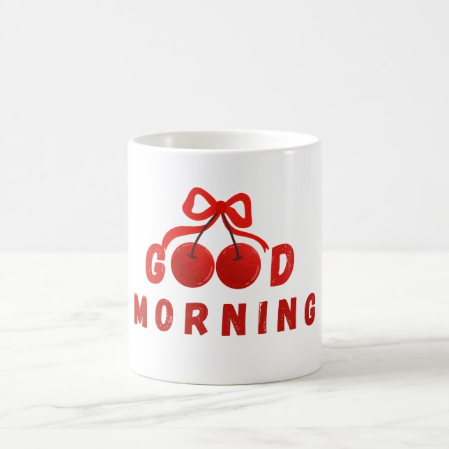 Cute Red Cherry Bow Good Morning Coffee Mug (Center)