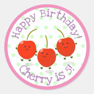 Cute red cherry friends cartoon illustration classic round sticker