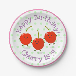 Cute red cherry friends cartoon illustration paper plate