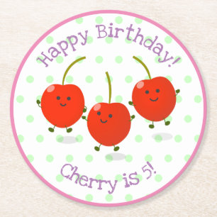 Cute red cherry friends cartoon illustration round paper coaster
