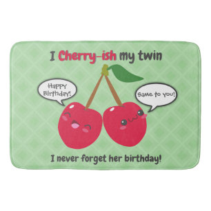 Cute Red Cherry Kawaii Twins Birthday Bath Mat
