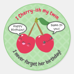 Cute Red Cherry Kawaii Twins Birthday Classic Round Sticker