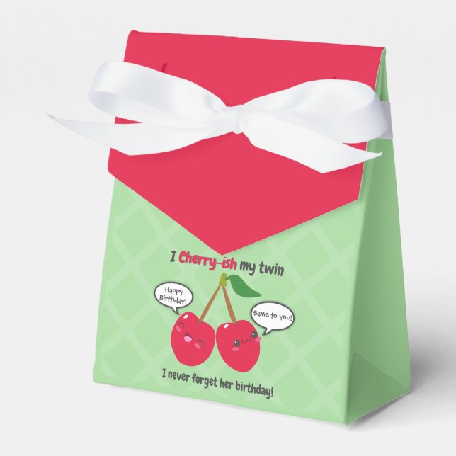 Cute Red Cherry Kawaii Twins Birthday Favour Box (Front Side)