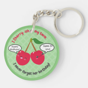 Cute Red Cherry Kawaii Twins Birthday Key Ring