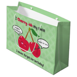 Cute Red Cherry Kawaii Twins Birthday Large Gift Bag