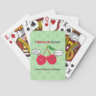 Cute Red Cherry Kawaii Twins Birthday Playing Cards