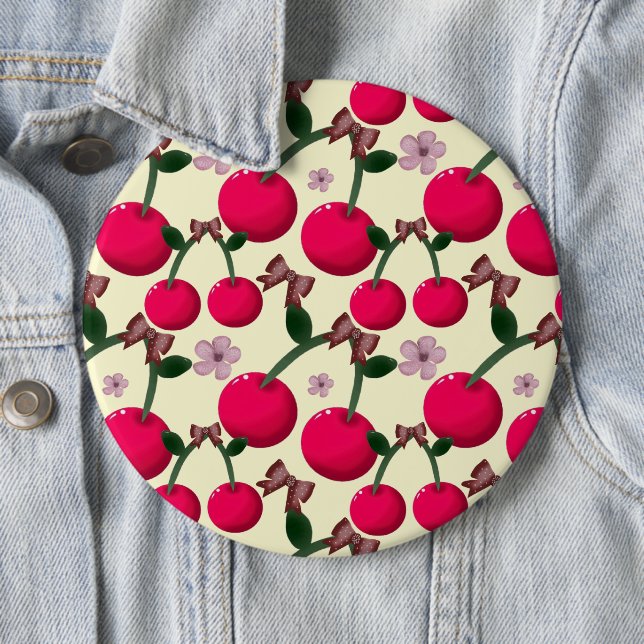 Cute red cherry pattern  6 cm round badge (In Situ)