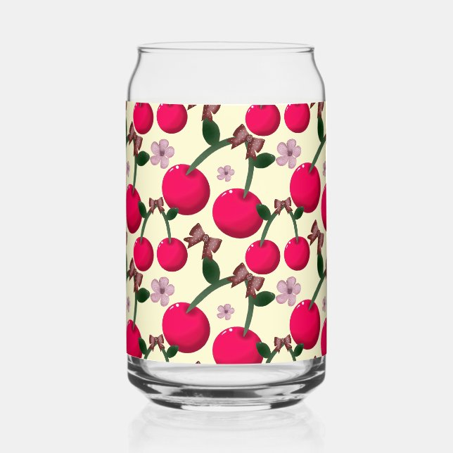 Cute red cherry pattern  can glass (Front)