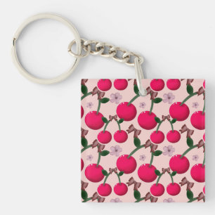 Cute red cherry pattern key ring