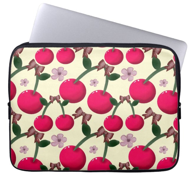 Cute red cherry pattern  laptop sleeve (Front)