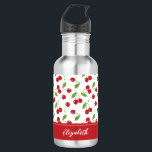 Cute Red Cherry Pattern Monogram Name 532 Ml Water Bottle<br><div class="desc">A cute cherry pattern water bottle. Makes a great gift for a friend. Cute for Valentines Day!</div>