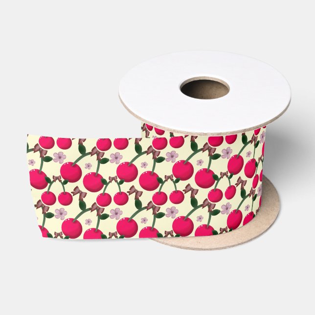 Cute red cherry pattern  satin ribbon (Spool)
