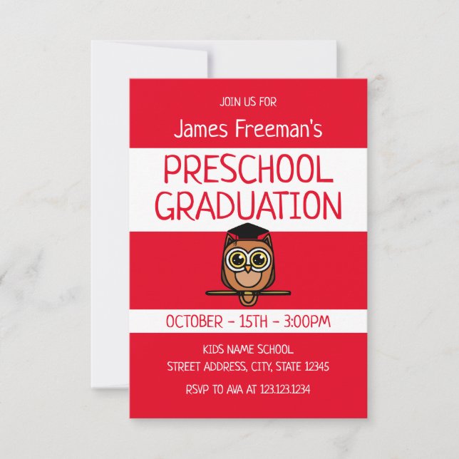 Cute Red Childrens Book Style Preschool Graduation Invitation (Front)