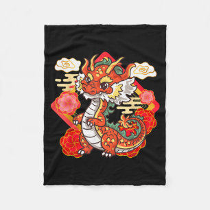 Cute Red Chinese New Year Of The Dragon 2024 Lunar Fleece Blanket