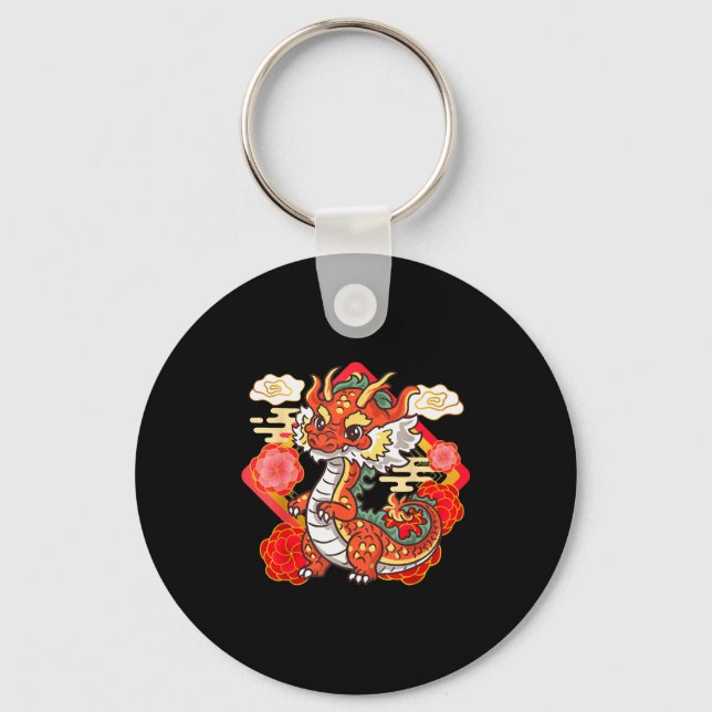 Cute Red Chinese New Year Of The Dragon 2024 Lunar Key Ring (Front)