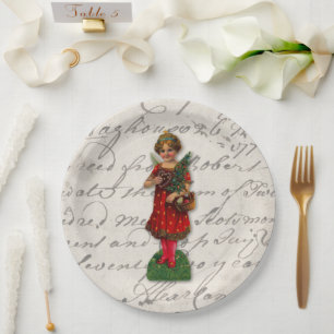 Cute Red Christmas Angel Victorian Religious Paper Plate