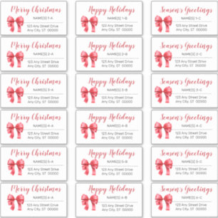 Cute Red Christmas Bow Holiday Address Labels