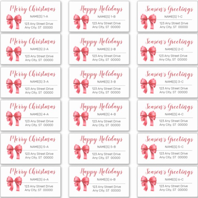 Cute Red Christmas Bow Holiday Address Labels (Front)