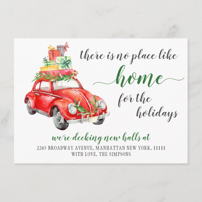 Cute Red Christmas Farm Truck Rustic Moving Announcement (Front)