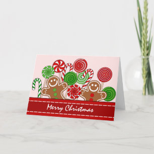 Cute red Christmas gingerbreads Holiday Card
