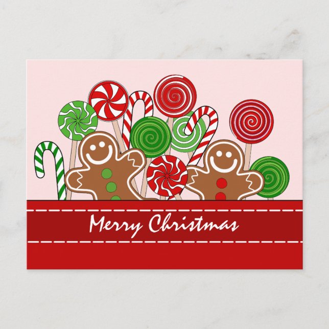 Cute red Christmas gingerbreads Holiday Postcard (Front)
