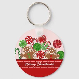 Cute red Christmas gingerbreads Key Ring