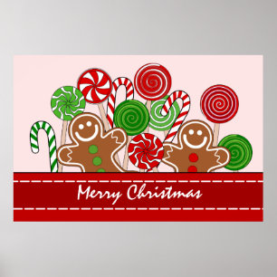 Cute red Christmas gingerbreads Poster