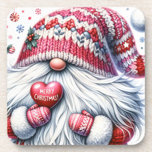 Cute Red Christmas Gnome Coaster