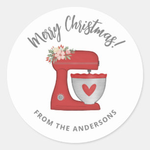 Cute Red Christmas Holiday Baking Cake Mixer Classic Round Sticker