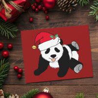 Cute Red Christmas Panda Bear in Santa Hat