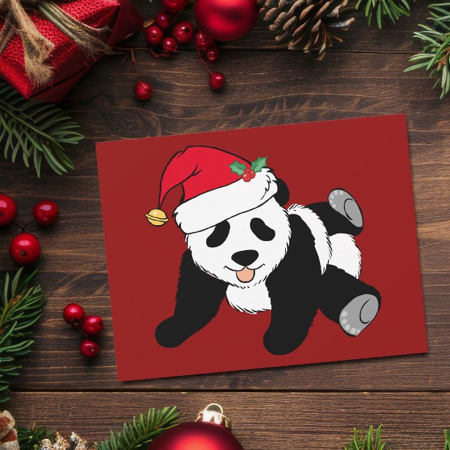 Cute Red Christmas Panda Bear in Santa Hat Holiday Card (Creator Uploaded)