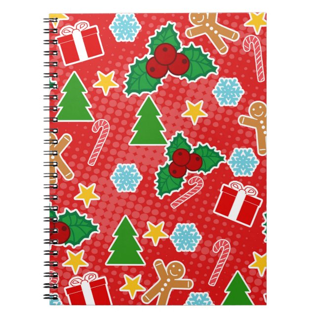 Cute Red Christmas Pattern Notebook (Front)