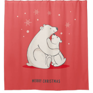 Cute Red Christmas Polar Bears Shower Curtain