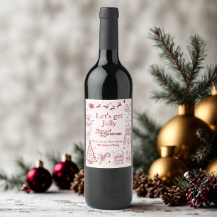 Cute red christmas quirky doodle custom text  wine label