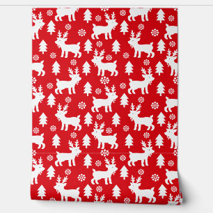 Cute Red Christmas Reindeer Pattern Kids Nursery Wallpaper