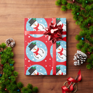 Cute Red Christmas Snowy Snowman Gift  Wrapping Paper