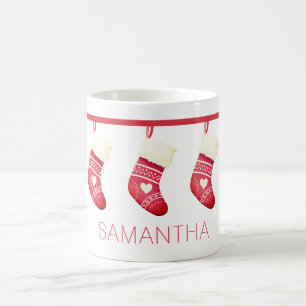 Cute Red Christmas Stocking Name Mug