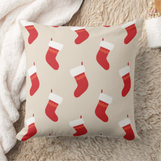 Cute Red Christmas Stocking Throw Pillow