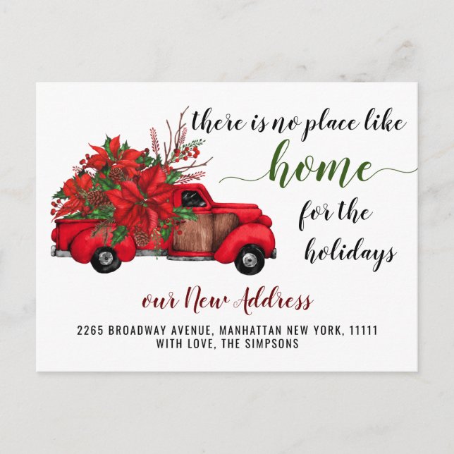 Cute Red Christmas Truck Moving Announcement Postcard (Front)