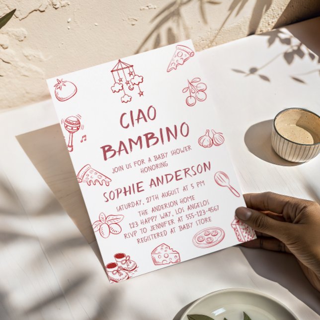 Cute Red Ciao Bambino Italian Baby Shower Invitation (Creator Uploaded)
