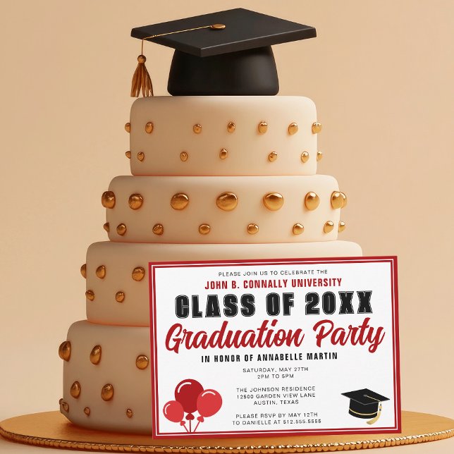 Cute Red Class of 2025 Modern Graduation Party Invitation (Creator Uploaded)