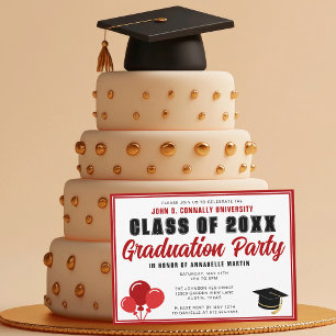 Cute Red Class of 2026 Modern Graduation Party Invitation