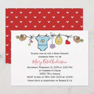 Cute Red Clothes Line Gender Neutral BABY SHOWER Invitation