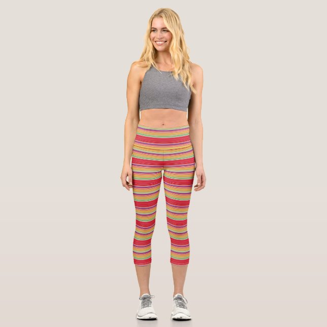 Cute red colourful stripes capri leggings (Front)